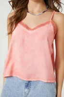 Women's Crochet-Trim Mineral Wash Cami in Pink Large