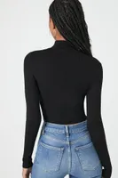 Women's Fitted Mock Neck Sweater in Black Large