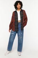 Women's Reworked Plaid High-Low Shirt in Brown Medium