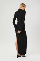 Women's Asymmetrical Turtleneck Maxi Dress in Black Small