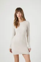 Women's Ribbed Mini Sweater Dress in Birch, XS