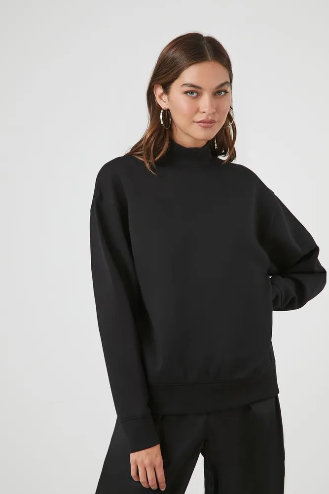 Women's Fleece Mock Neck Sweater in Black, XS