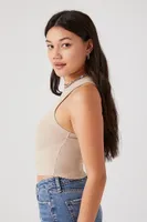 Women's Rib-Knit Cropped Tank Top in Taupe Medium