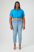 Women's Toggle Drawstring Cropped Shirt Ibiza Blue,