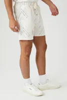 Men Abstract Print Drawstring Shorts in Cream Large