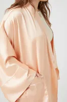 Women's Satin Open-Front Kimono in Peach, 3X