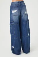 Women's Distressed Wide-Leg Cargo Jeans in Indigo, 28