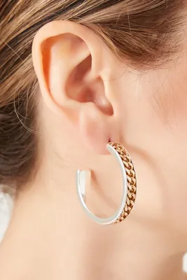 Women's Two-Tone Chain Hoop Earrings in Gold/Silver