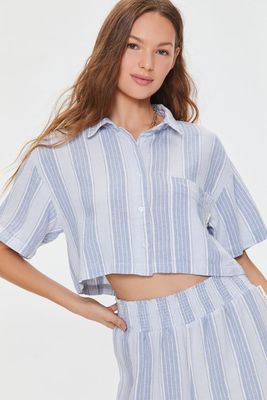 Women's Kendall + Kylie Linen-Blend Shirt in Light Blue Medium