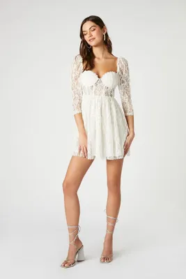 Women's Lace Fit & Flare Mini Dress in Vanilla Small