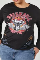 Women's Rock N Roll Slashed T-Shirt Black,