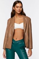 Women's Faux Leather Blazer in Taupe Medium