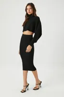 Women's Turtleneck Sweater & Skirt Set in Black, XL