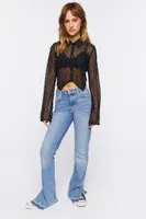 Women's Sheer Lace Split-Hem Shirt in Black Small