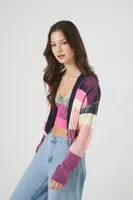 Women's Striped Rib-Knit Cardigan Sweater in Pink Large