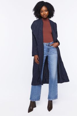 Women's Pinstriped Duster Coat in Navy/White Large