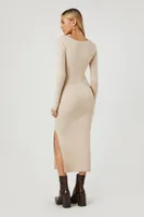 Women's Square-Neck Slit Midi Dress in Taupe, XL