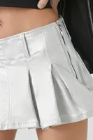 Women's Pleated Metallic Mini Skort in Silver Large