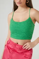 Women's Textured Lace-Back Cropped Cami in Green Large