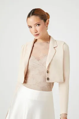 Women's Notched Cropped Blazer in Taupe Medium