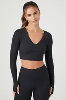 Women's Active Thumbhole Crop Top Black