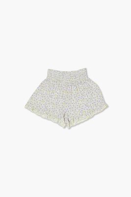 Girls Floral Print Shorts (Kids) in Cream, 13/14