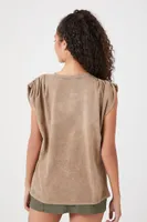 Women's Pintucked Mineral Wash T-Shirt in Taupe Small