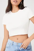 Women's Sweater-Knit Cropped T-Shirt in White, XS