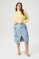 Women's Chambray Cargo Skirt in Light Denim, 0X