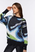 Women's Fuzzy Marble Print Sweater in Black Small