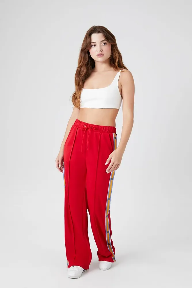 Forever 21 Women's Side-Striped Tearaway Pants in Red Medium