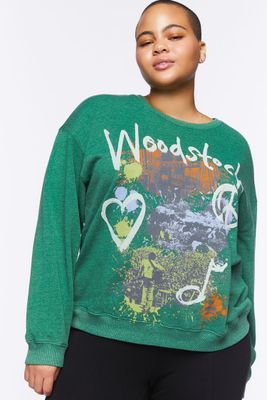 Women's Woodstock Graphic Pullover in Green/Mint, 0X