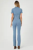 Women's Zip-Up Denim Short-Sleeve Jumpsuit in Light Denim, XL