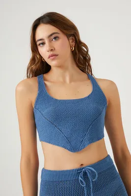 Women's Sweater-Knit Crochet Tank Top in Blue, XL