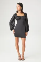 Women's Satin Peasant-Sleeve Mini Dress Small