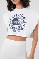 Women's California Cropped Muscle T-Shirt in White/Navy, XL