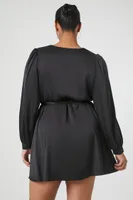 Women's Mock Wrap Mini Dress in Black, 3X