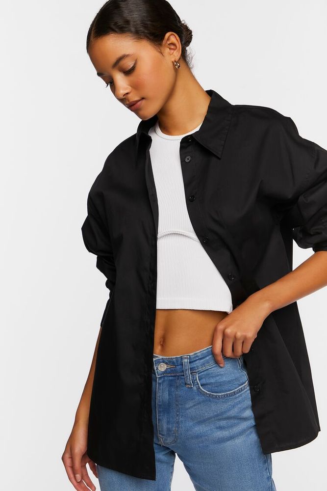 Women's Oversized Poplin Shirt in Black Medium