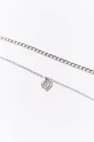 Women's Heart Charm Anklet Set in Silver