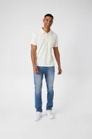 Men Ribbed Slim-Fit Pocket Polo Shirt in Cream Large