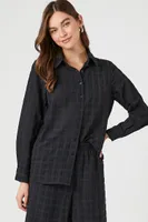 Women's Textured Shirt & Wide-Leg Pants Set in Black Small