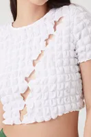 Women's Textured Cutout Crop Top in White Small