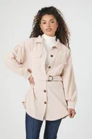 Women's Belted Corduroy Shacket in Cream Small