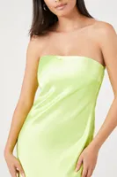 Women's Satin Strapless Maxi Slip Dress in Lime Medium