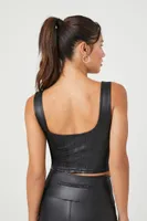 Women's Faux Leather Longline Sports Bra in Black Small