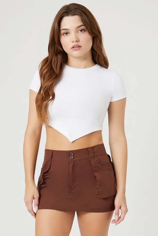 Women's Patch Pocket A-Line Mini Skirt in Chocolate Small