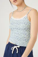 Women's Ditsy Floral Cropped Cami in White/Navy, XS