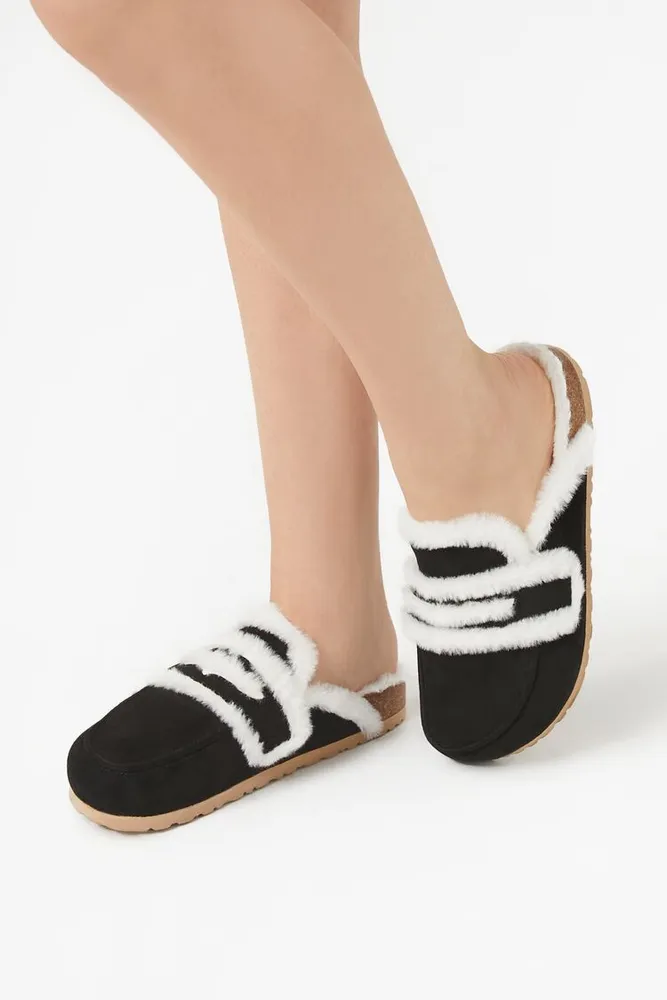 Women's Faux Fur-Trim Suede Mules