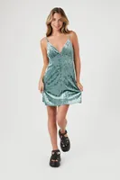 Women's Velvet V-Neck Mini Dress in Teal Small