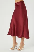 Women's Picot-Trim Satin Midi Skirt in Burgundy Medium